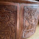 Carved leather pouf in the Mayan style by Angel Pazmino, Ecuador, 1960