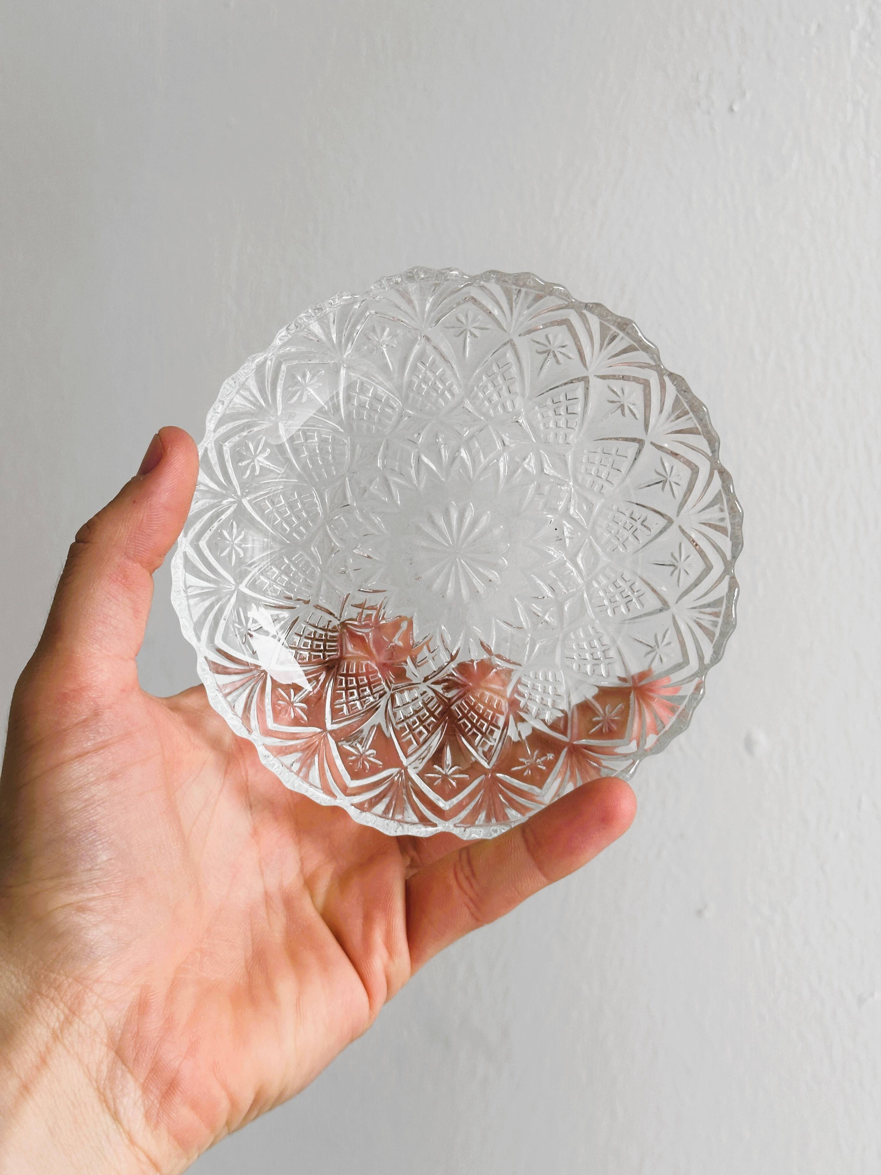 Metal and crystal server, crystal ramekins.