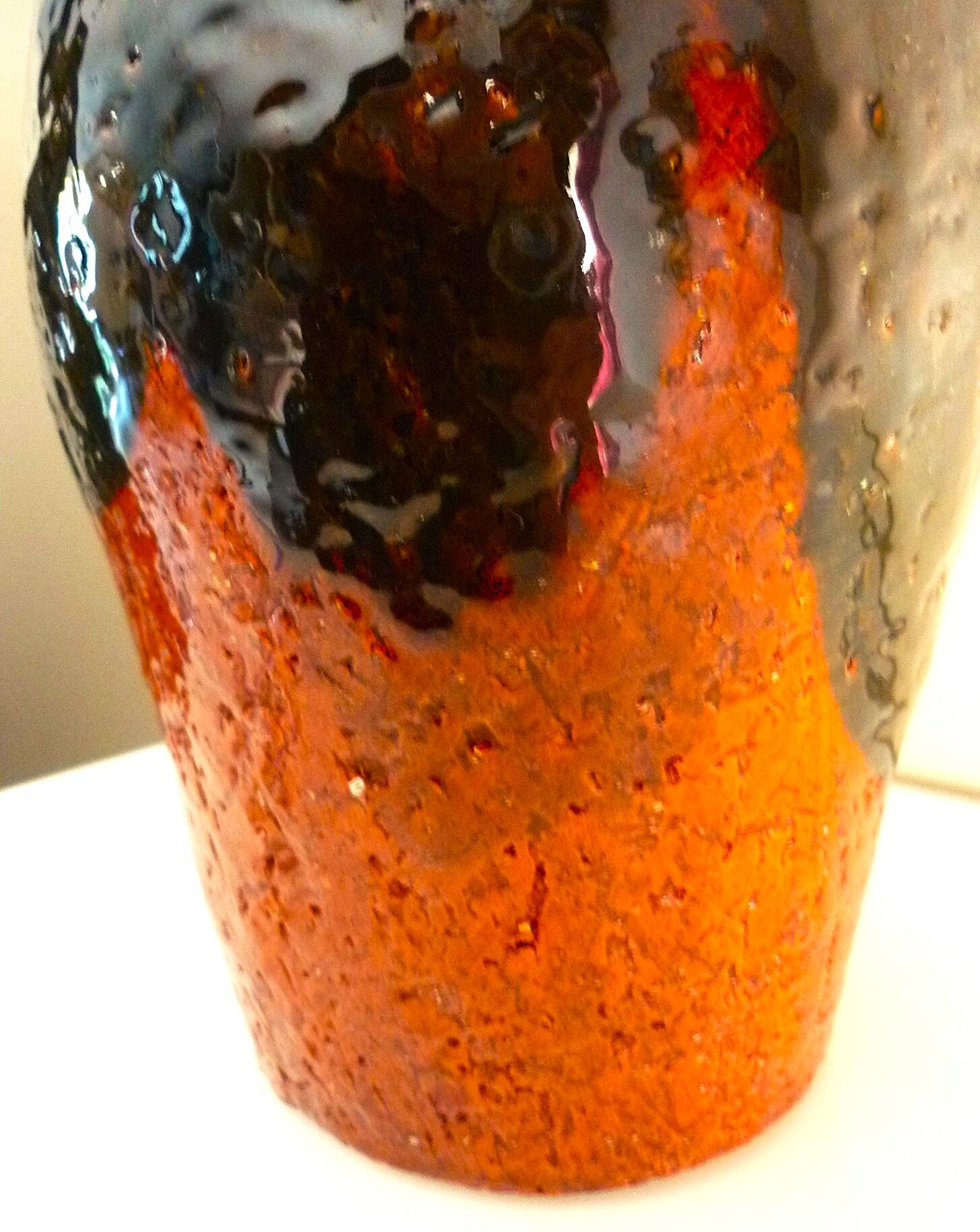 Ceramic vase, chamotte terracotta, enamelled, signature to be identified, vintage