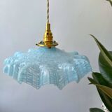 Large serrated blue Clichy glass pendant light