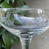 5 coupes à champagne en verre soufflé décor taillé abeilles