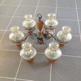 Lustre 6 lampes en bois et fer forgé