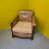 Old Leather Armchair With Oak Frame, 1950s.