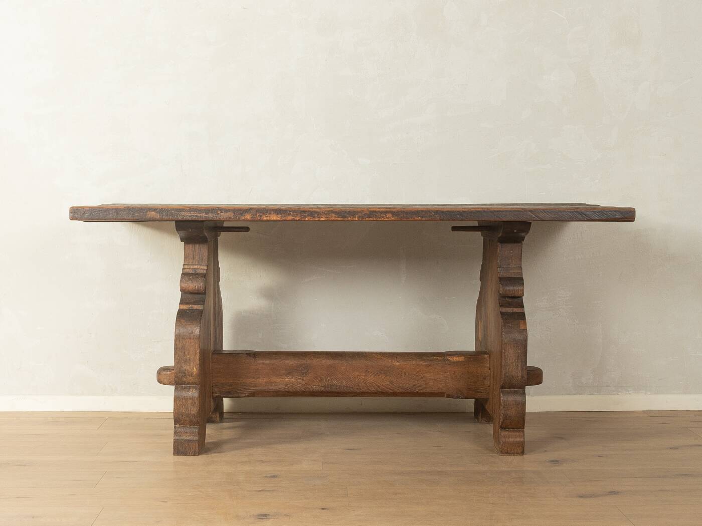 Striking brutalist solid wood table, circa 1970