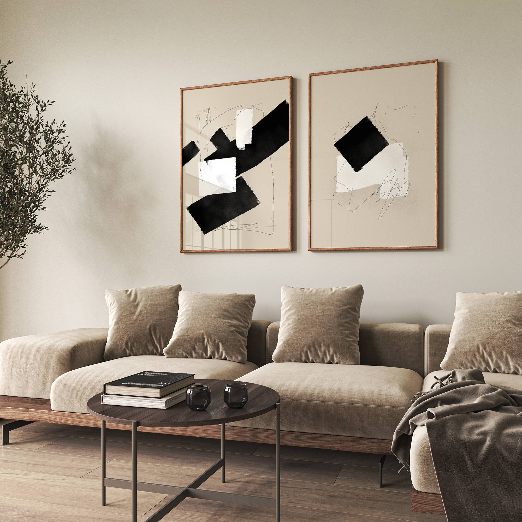 Pair of giclee prints, abstract wall art set of two, 50x70cm