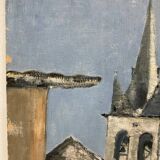 Vintage painting church steeple