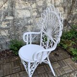 Emmanuelle Peacock white rattan armchair 1970