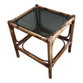 Table bambou verre fumé vintage