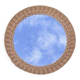 Ancien miroir rond en osier tressé – 40 cm - années 70
