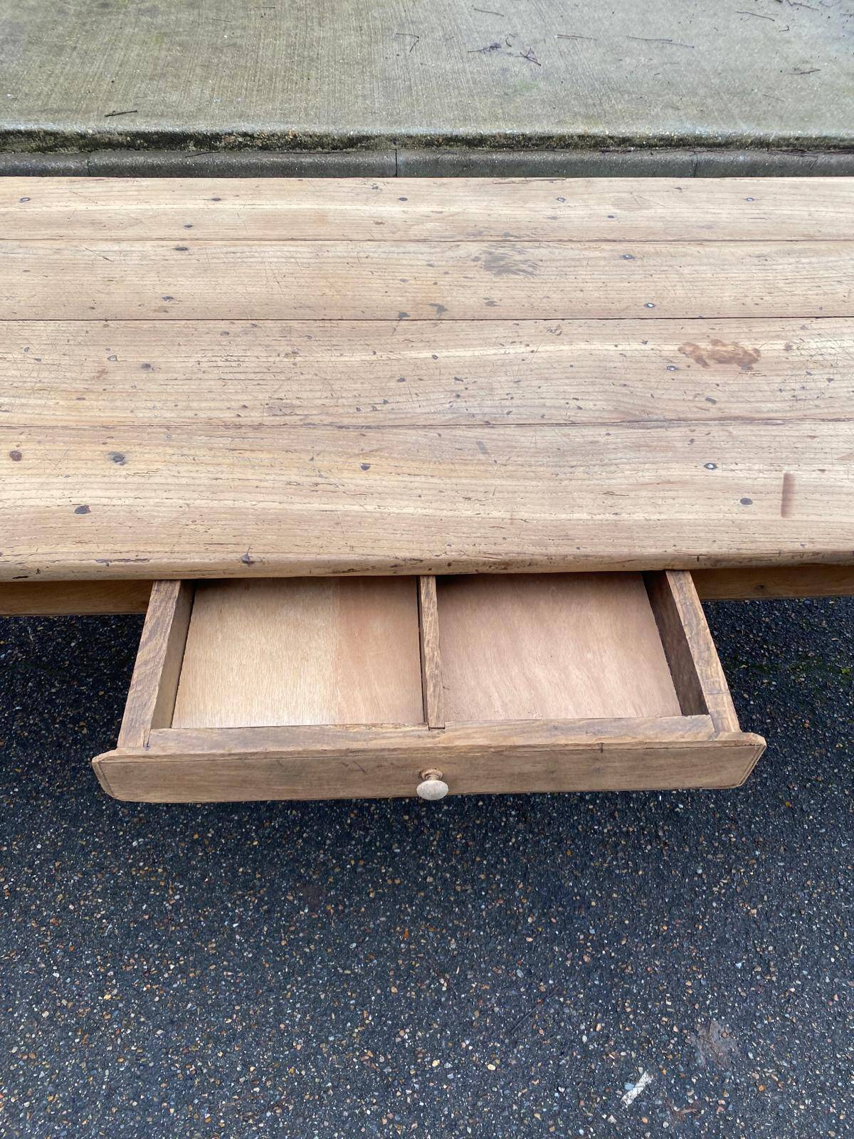 Table de ferme rénovée en chêne massif du 18ème avec tiroir 220cm