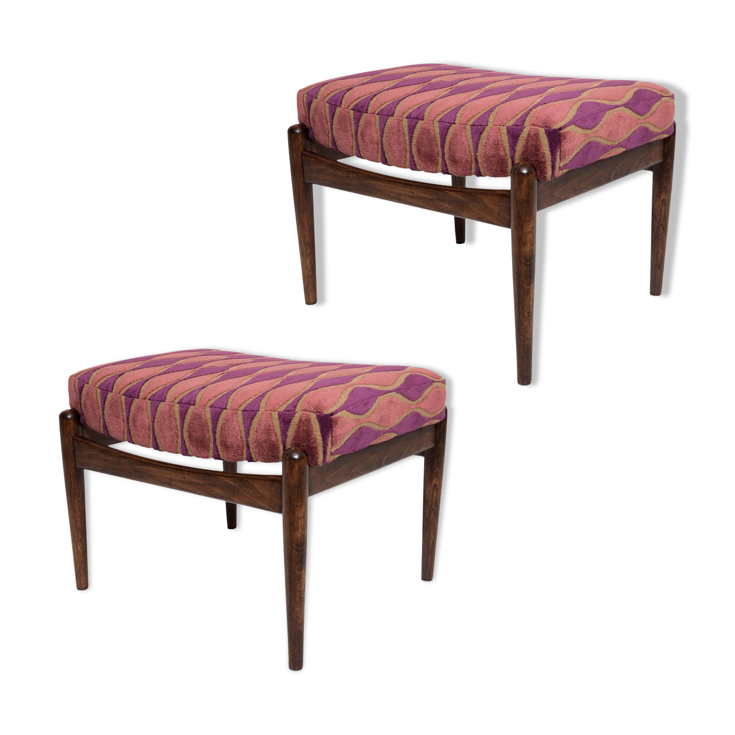 Vintage velvet footstool pair with rose pattern, Edmund Homa, 1960s