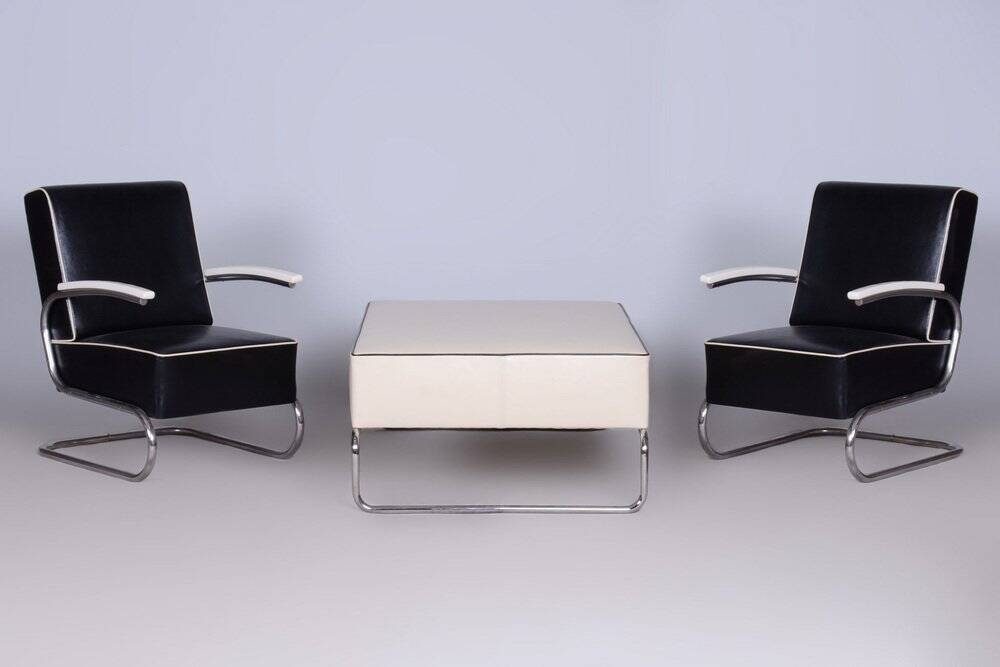 Bauhaus Stool or Coffee Table in Chromed Steel, Czechia, 1930s