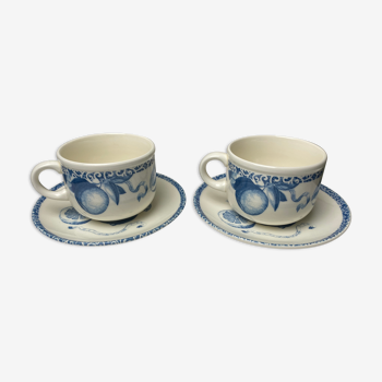 Duo of cups and undercups in English porcelain "Tudor"
