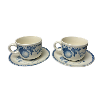 Duo of cups and undercups in English porcelain "Tudor"