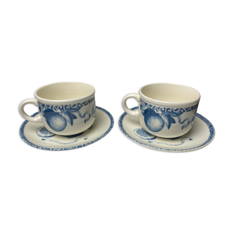 Duo of cups and undercups in English porcelain "Tudor"