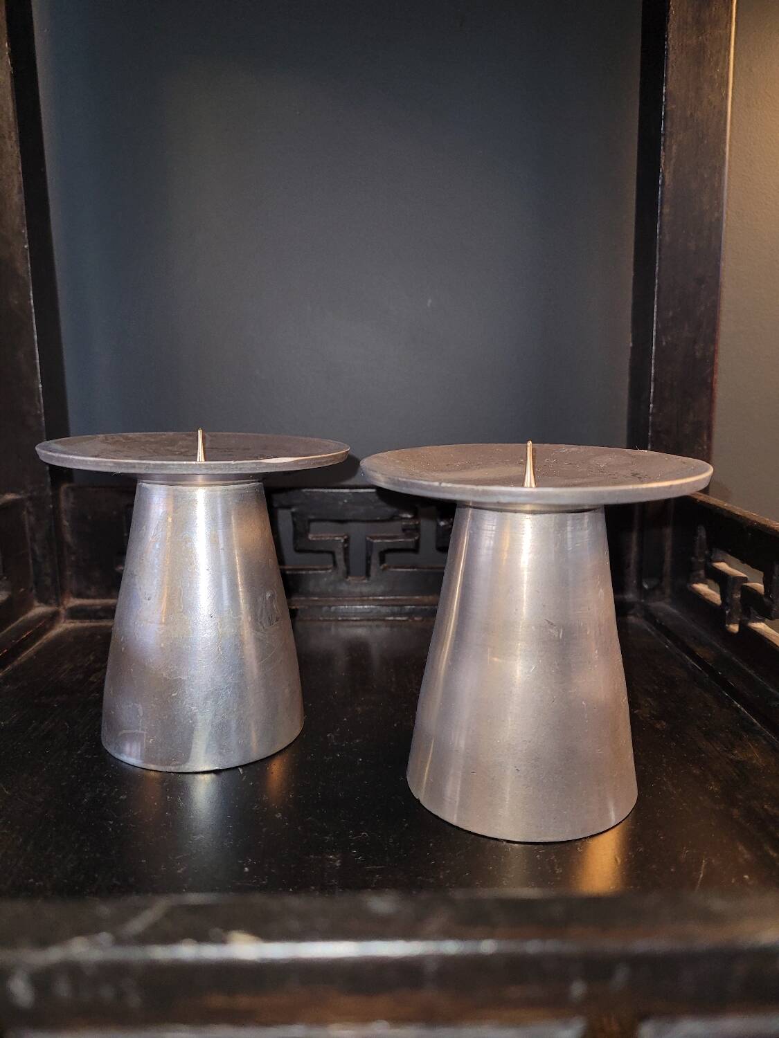 Pair of Scandinavian aluminum candlesticks