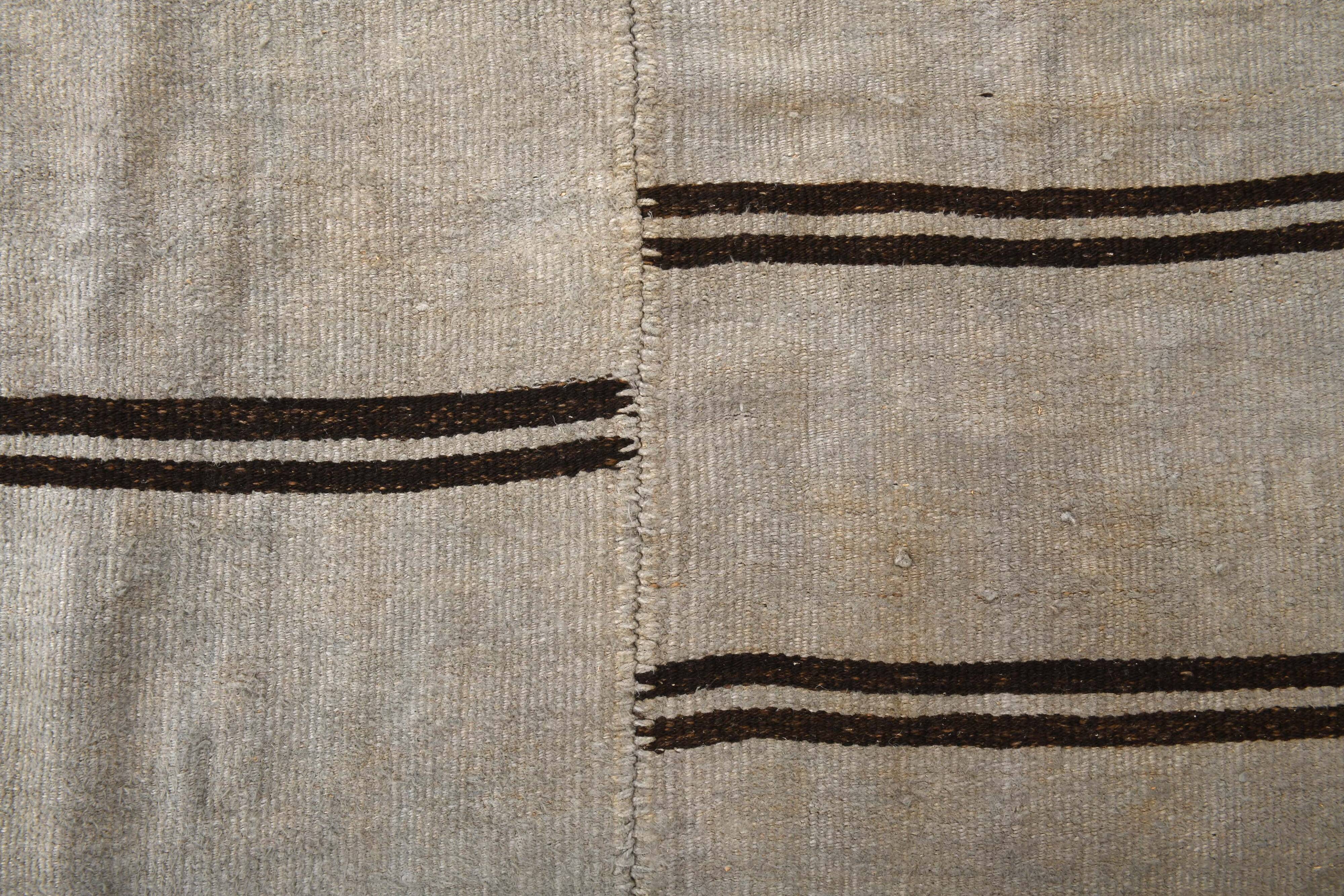 Dirty Gray & Black Hemp Kilim Rug, 161x235Cm