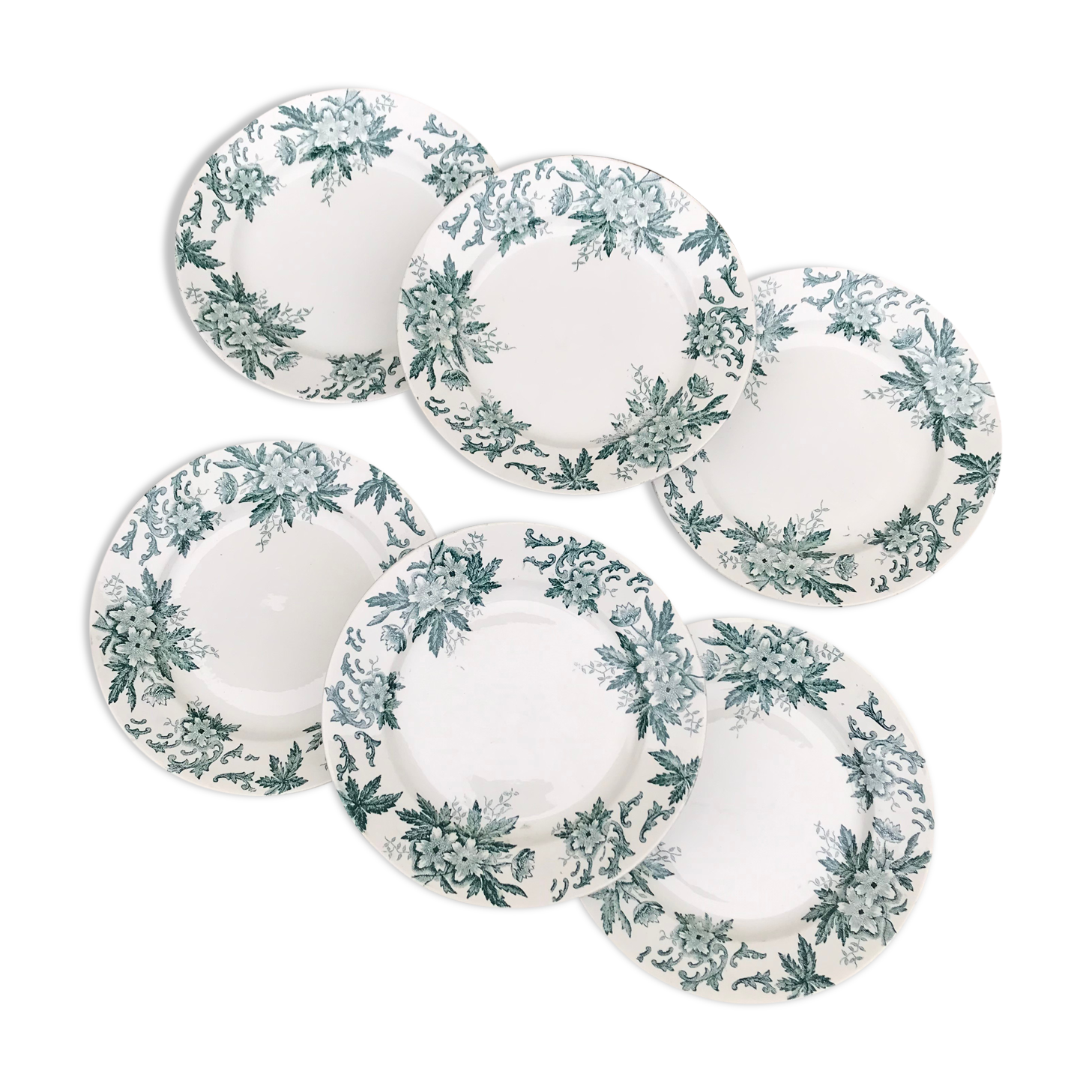 6 old flat plates in iron earth Anémones St Amand