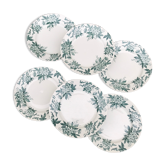 6 assiettes plates anciennes en terre de fer Anémones St Amand