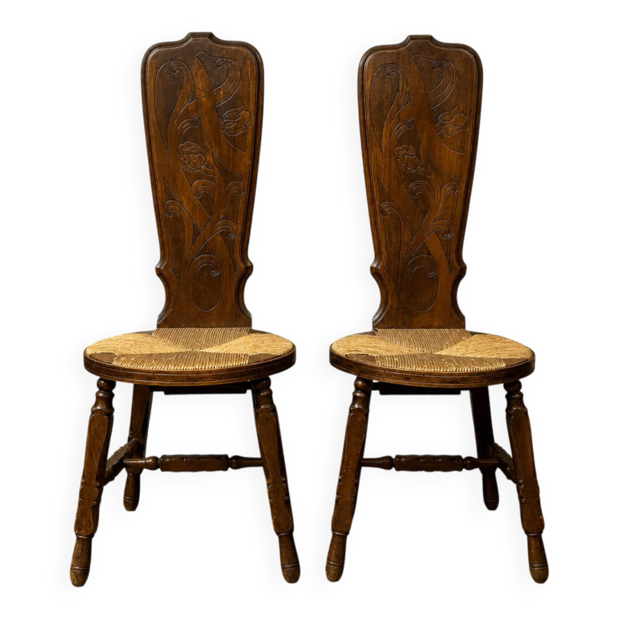 Pair of chairs from the Art Nouveau period, Nancy school, 1900