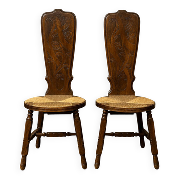 Pair of chairs from the Art Nouveau period, Nancy school, 1900