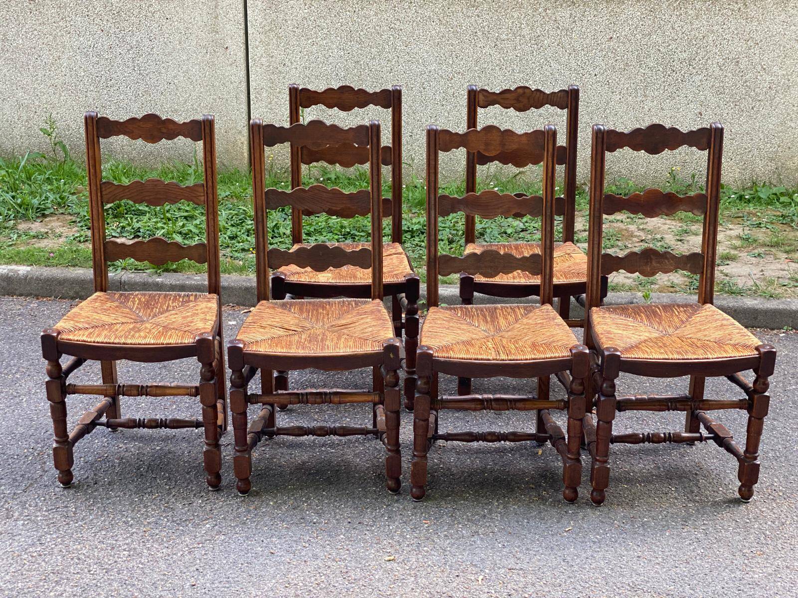 6 country oak straw dining room chairs