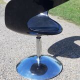Fauteuil vintage chrome, plastic et cuir noir