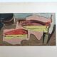 Lithograph by Louis Marcoussis, still life with fish, 1955