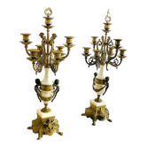 Pair of large 7-light candelabra - 69 cm - Bronze - Putti