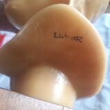 Child's head in wax on wooden base
