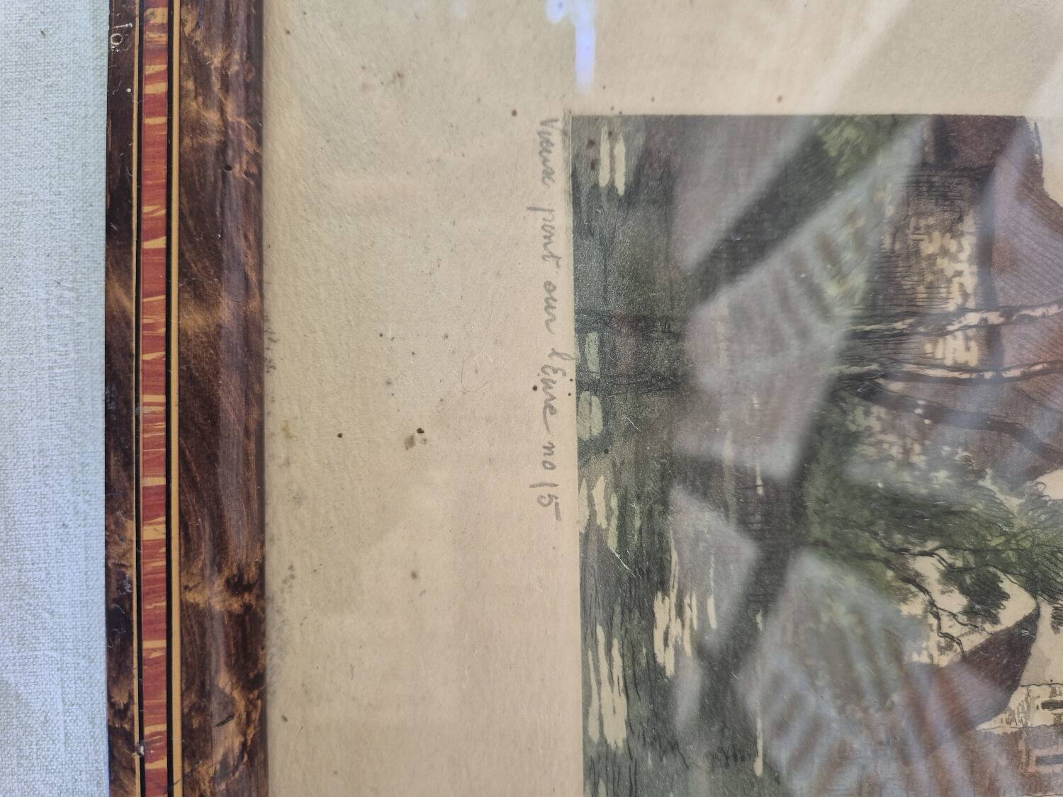 Antique painting of an old bridge over the Eure