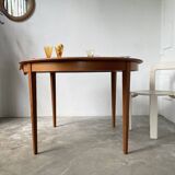 Scandinavian round teak table with extension