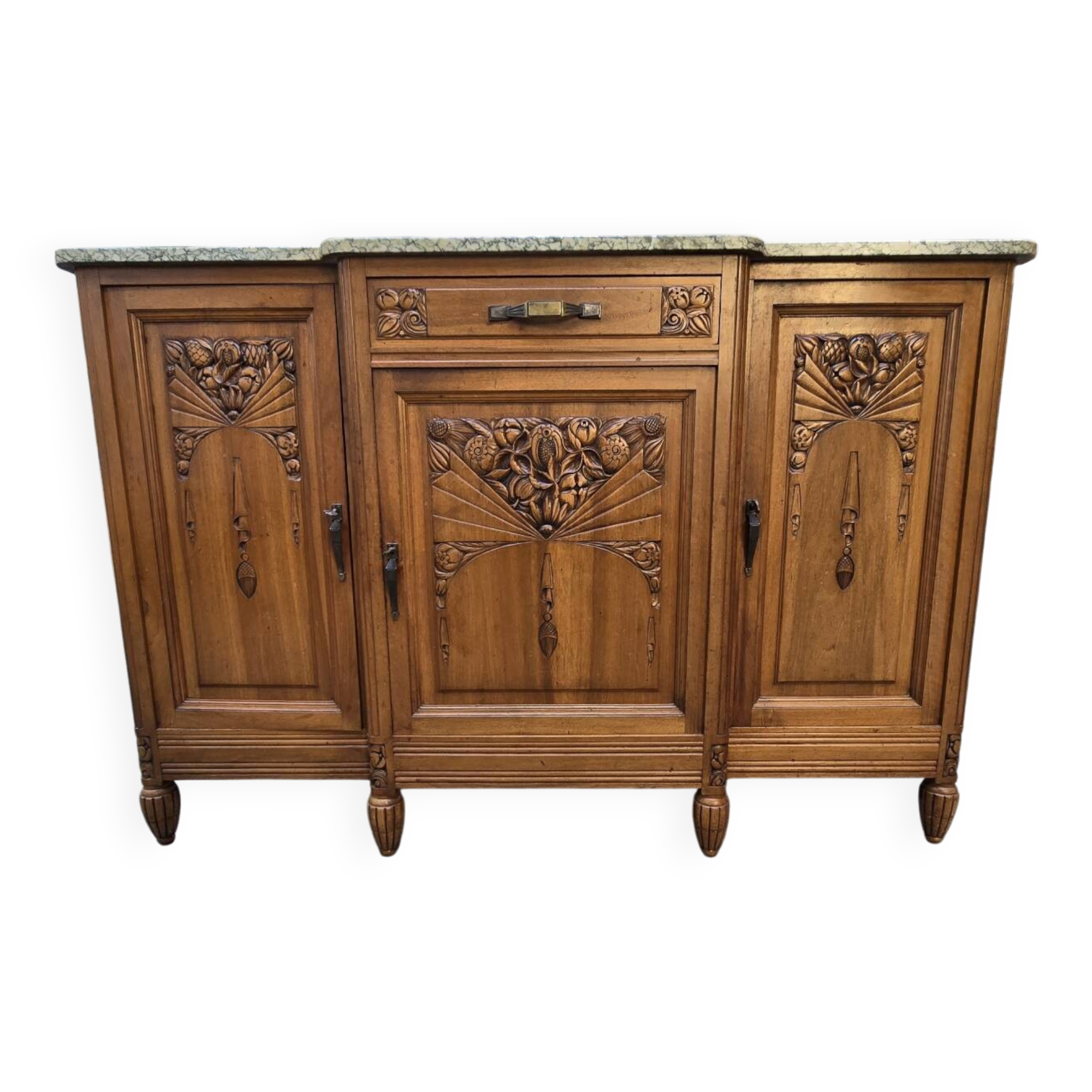 Solid wood carved sideboard with marble top, Art Nouveau style