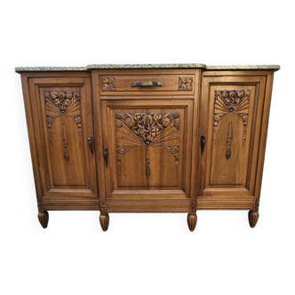 Solid wood carved sideboard with marble top, Art Nouveau style