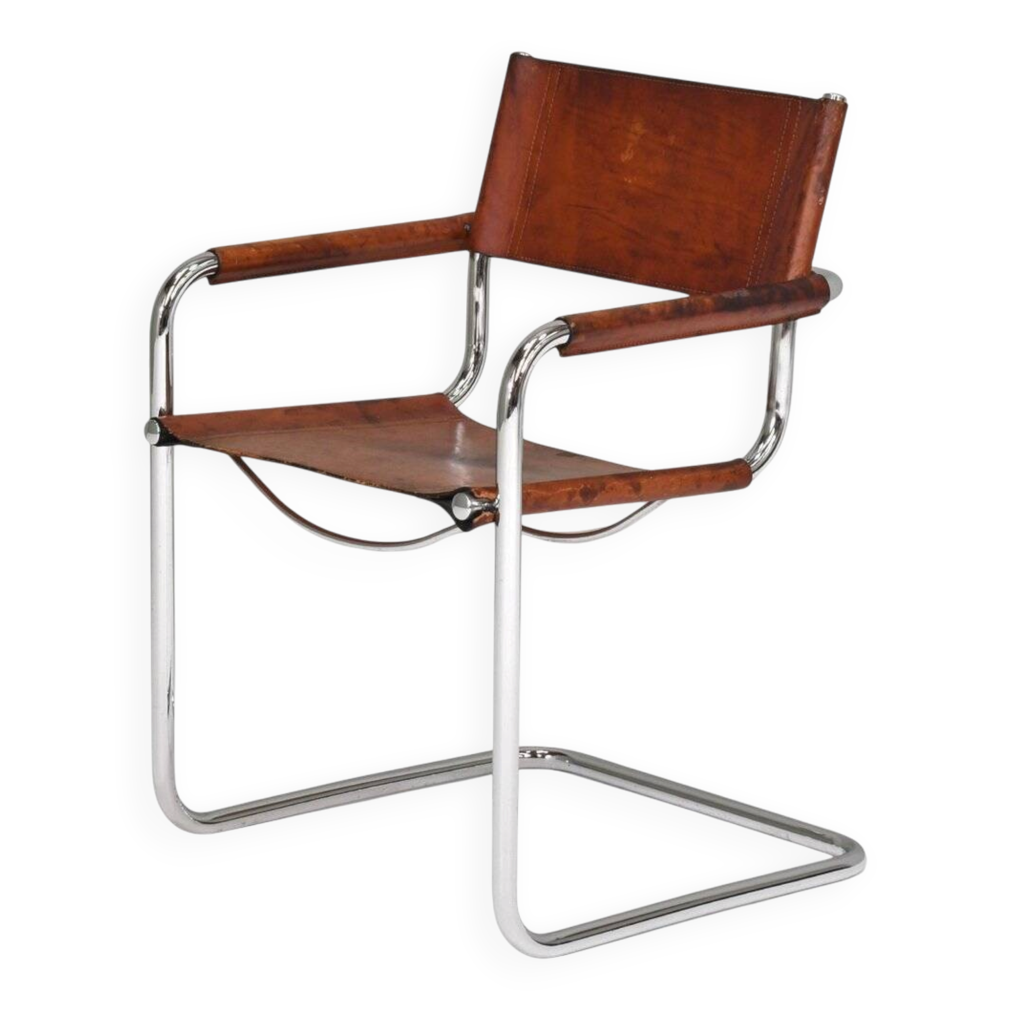 S34 dining armchair in cognac saddle leather by Mart Stam for Fasem, 1970s