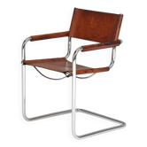 Fauteuil de salle à manger S34 en cuir de saddle cognac par Mart Stam pour Fasem, années 1970.