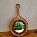 Vintage rattan hand mirror