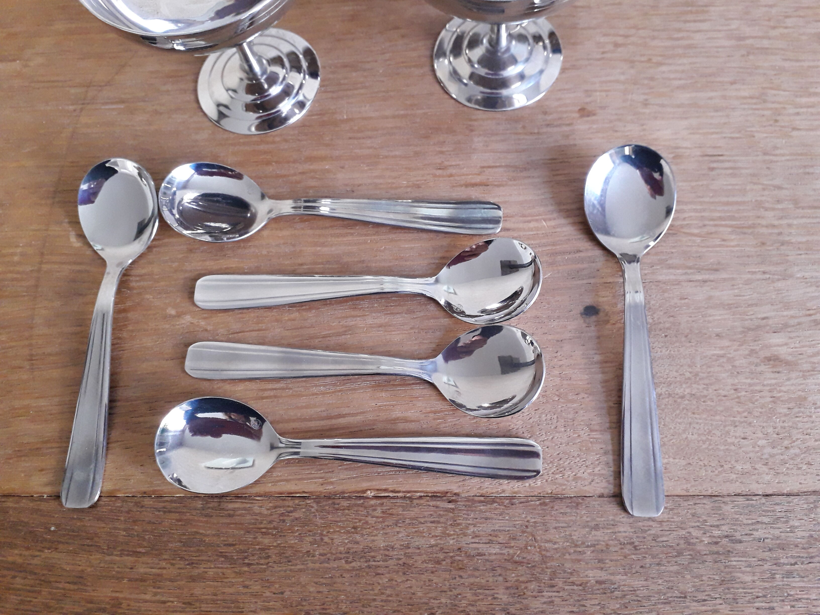 Set of 6 ice cream cups with spoons LETANG REMY 70s
