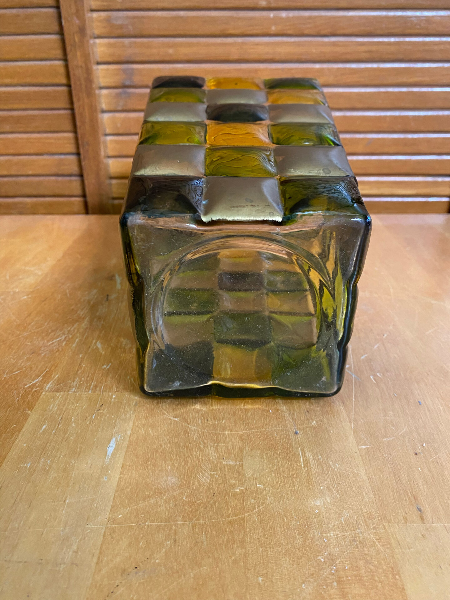 Vase ancien style Murano en verre polychrome motif damier peint à la main