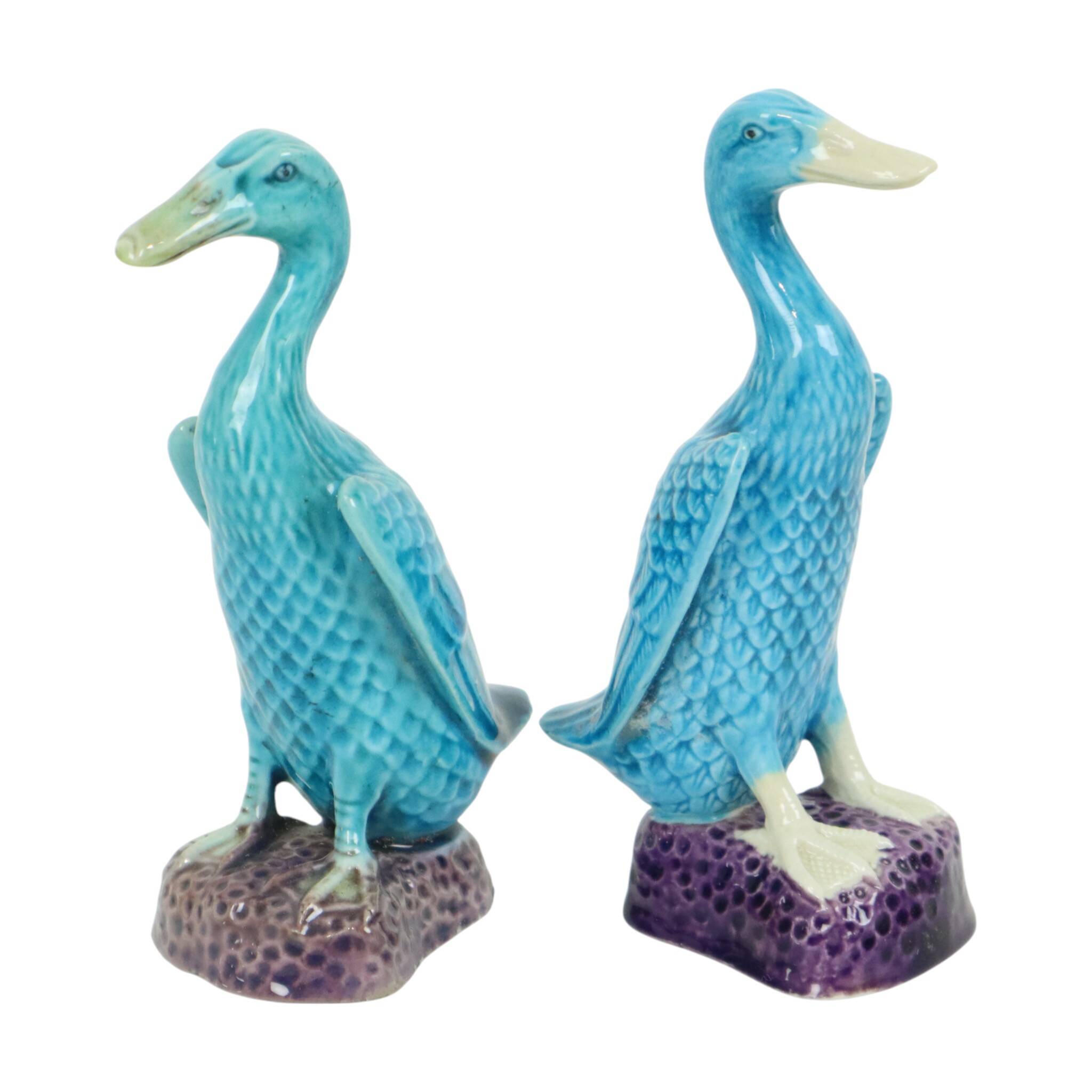 Vintage Duck Figurine Figure Couple Blue Chinese Porcelain