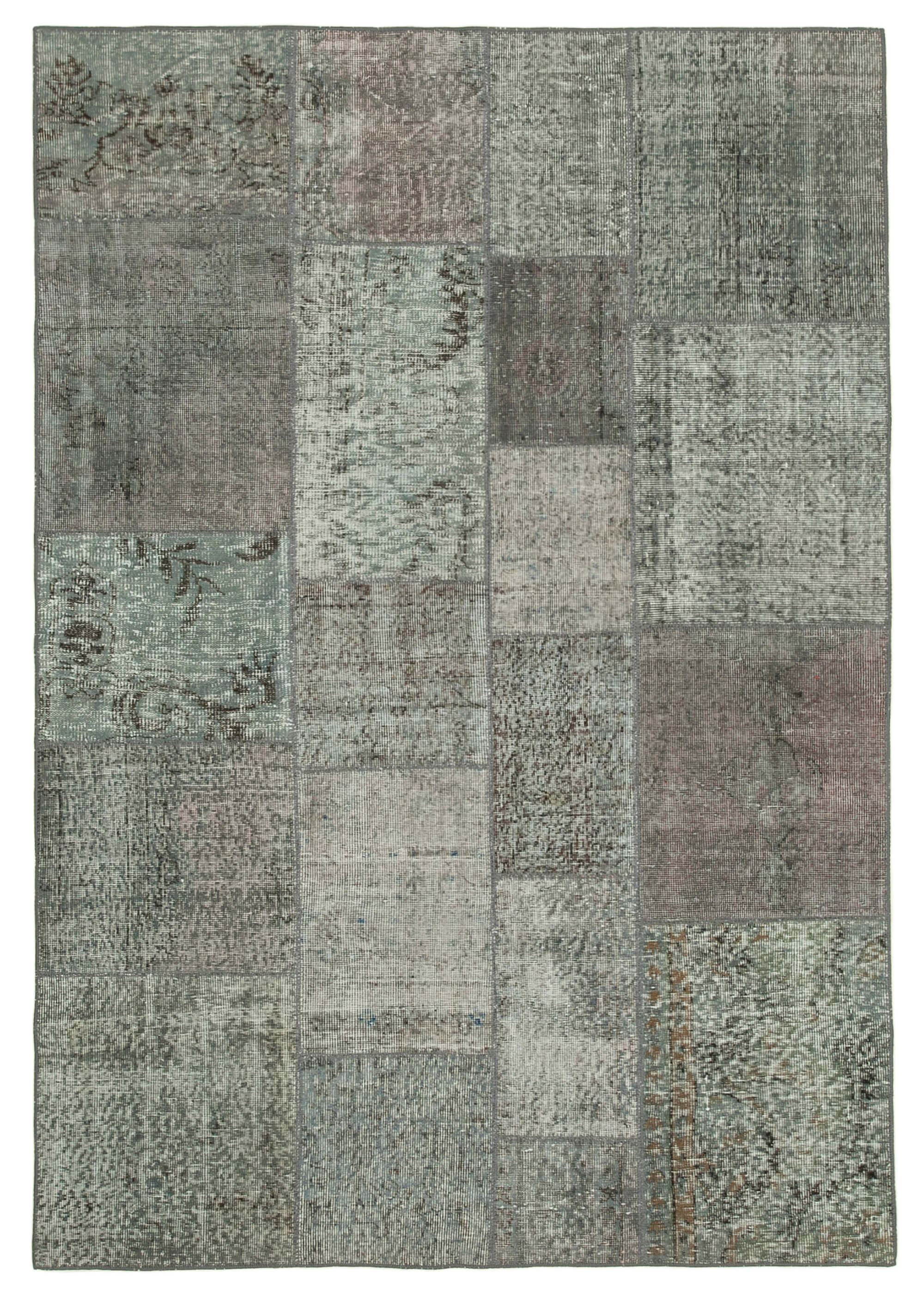 Handwoven oriental overdyed 170 cm x 247 cm grey patchwork carpet