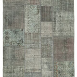 Handwoven oriental overdyed 170 cm x 247 cm grey patchwork carpet
