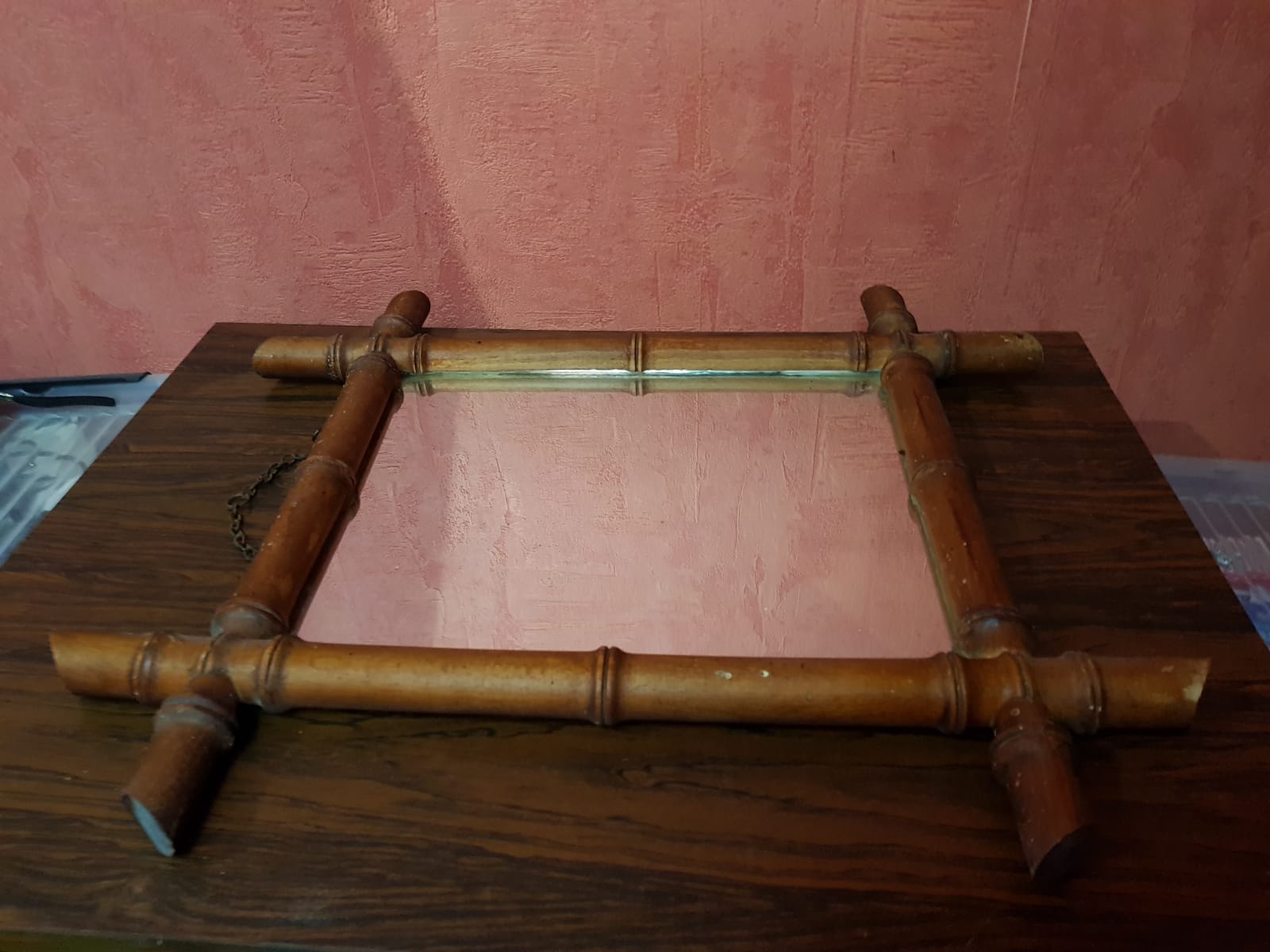 Old bamboo style wooden mirror decoration 40x46 vintage