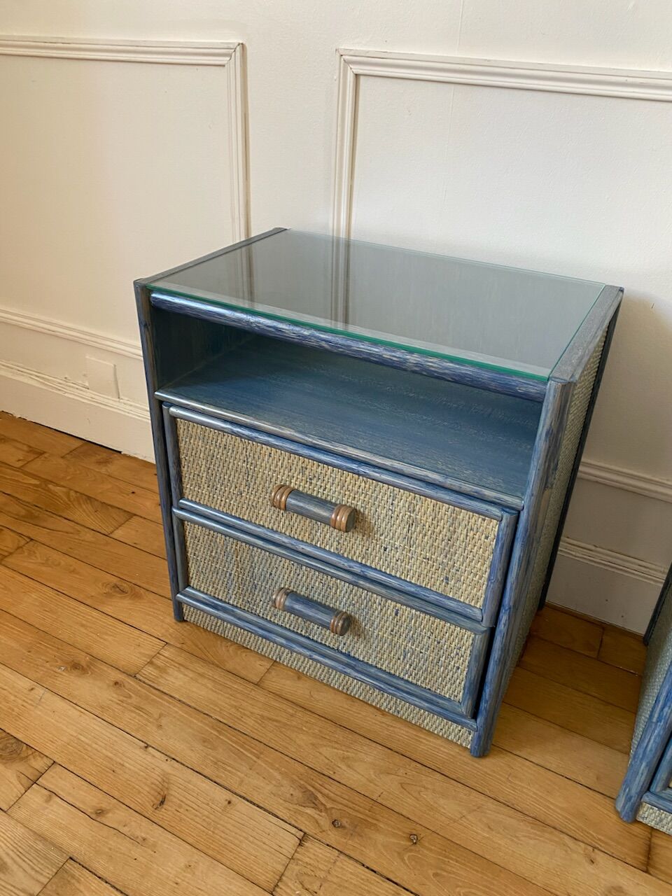 Pair of vintage rattan bedside tables