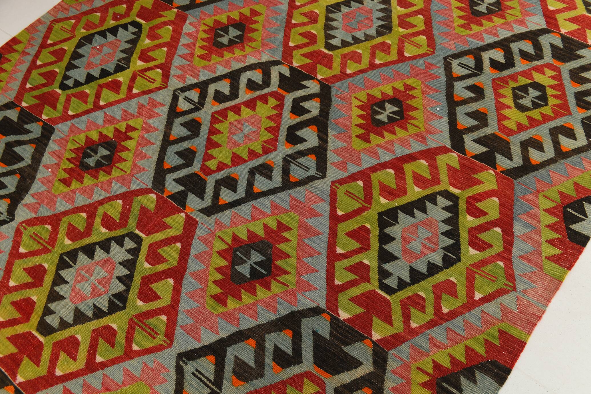 Large Green Handmade Vintage Kilim Rug, 184x309Cm