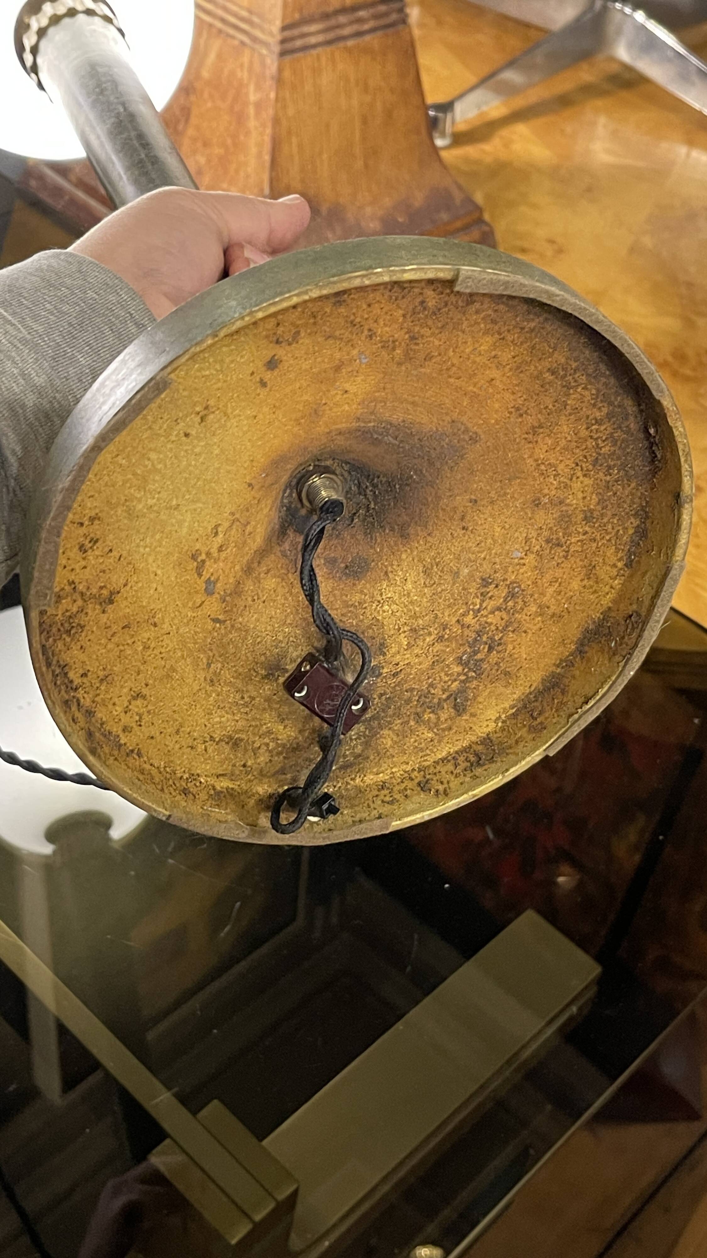 Art deco table lamp, jean perzel (73cm) no. 516 bronze opaline glass 1936