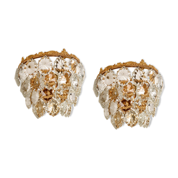 Bakalowits wall sconces, brass and crystal glass, Austria, 1960s