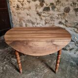 Antique walnut drop-leaf dining table – French round table 110 cm