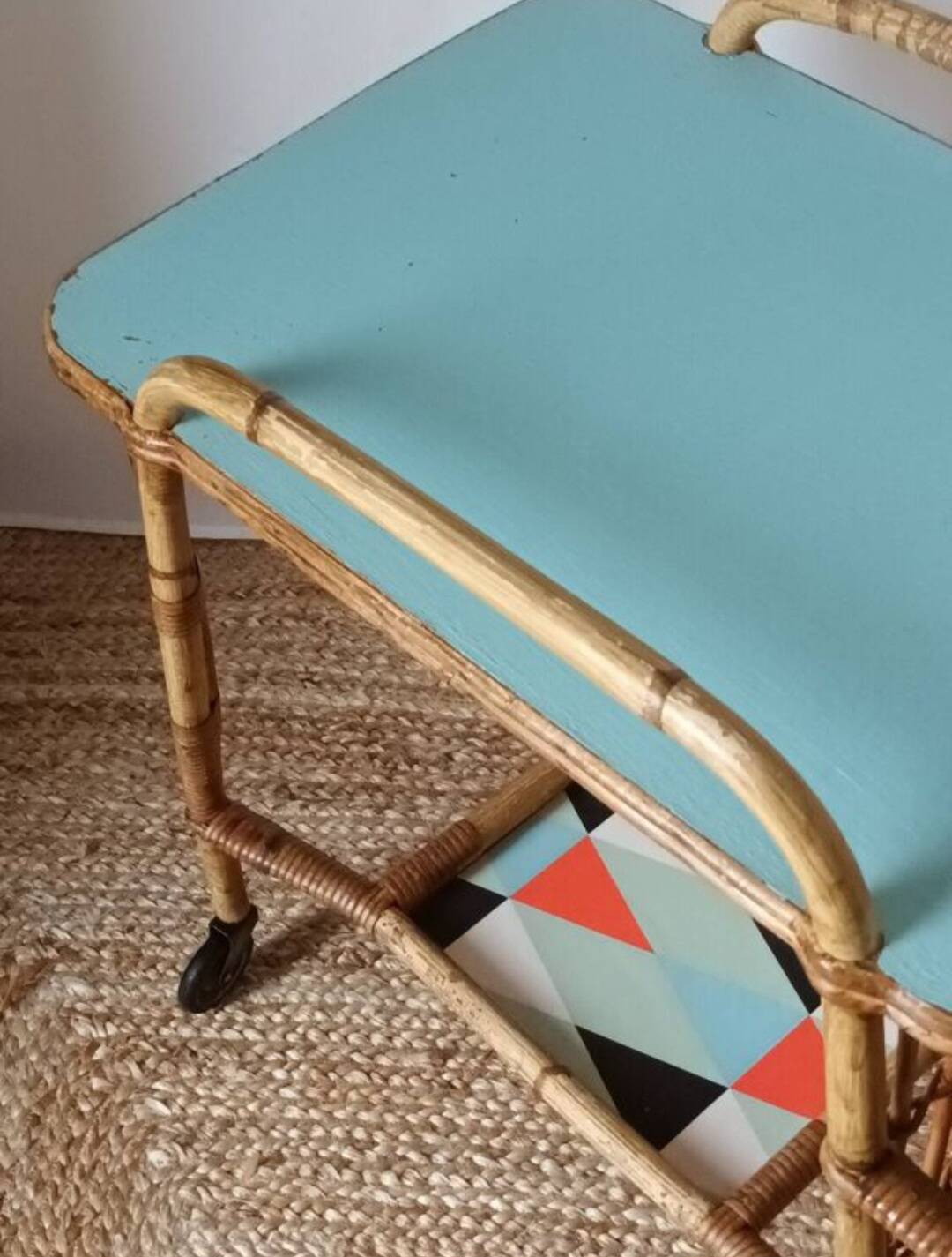 Vintage bamboo and rattan serving cart