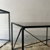Isosceles coffee table in wired metal and black smoked glass, Max Sauze design 1970